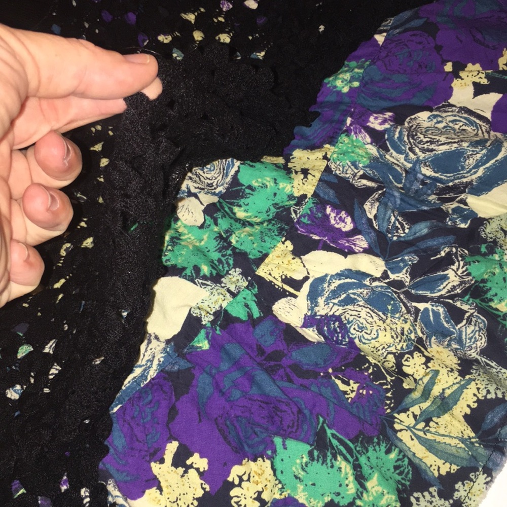 Free People Black Knit Overlay Boho Floral - image 3